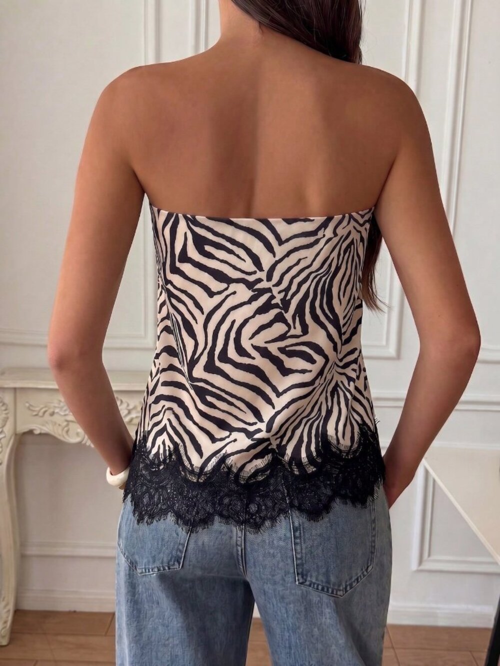 Multicolor Casual Women's Patchwork Hem Sexy Bandeau Top - Picture 2 of 6